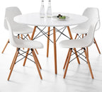 5-Piece Round Dining Table Set, Small 35.5" Kitchen Table Chairs Set of 4 Space Saving Furniture, Plastic Seats, Solid Wood Legs, for Living Room Apartment Office Home, White
