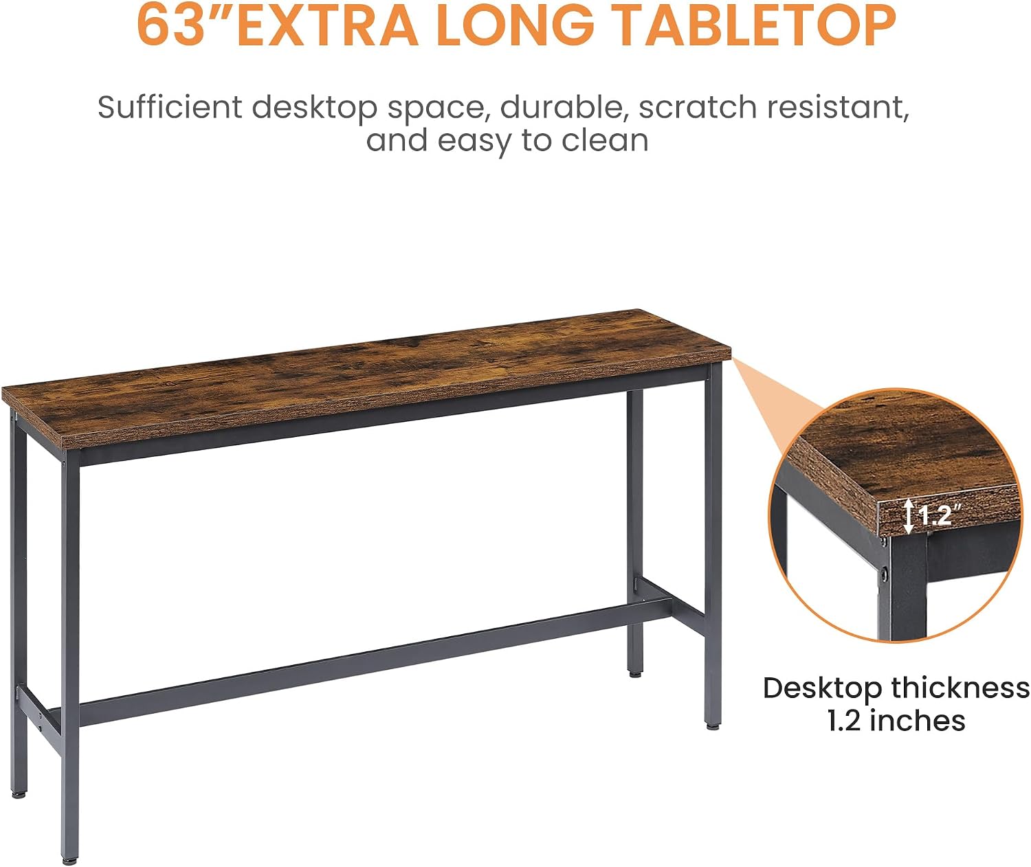Elevon Long Bar Table Set with 3 PU Upholstered Bar Stools, Dining Table and Chair Sets, Industrial Tall Coffee Table and Back Chair for Kitchen, Living Room, Party Room, Small Space, Pub, Brown