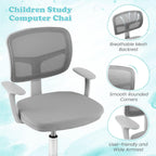 Giantex Kids Desk Chair, Ergonomic Adjustable Teen Task Chair w/Y-Shaped Lumbar Support, Armrest & Universal Wheels, Mesh Kid Office Chair for Sturdy, Kids Computer Chair for Boys & Girls 4-12, Grey