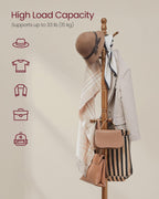 VASAGLE Solid Wood Coat Rack and Stand, Free Standing Hall Coat Tree with 10 Hooks for Hats, Bags, Purses, for Entryway, Hallway, Rubberwood, Caramel Brown URCR03WN