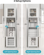 Vtopmart 63.2" Tall Slim Bathroom Storage Cabinet with 4 Adjustable Shelves and 4 Doors, Freestanding Narrow Cabinets Organizer with Wheels and Anti-tip for Laundry, Kitchen, Pantry, White