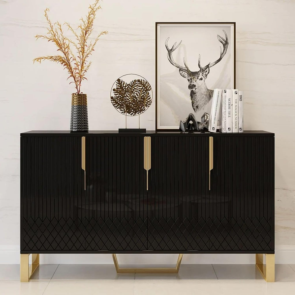 homary Modern 59" Buffet Cabinet Table with 4 Doors & 6 Shelves - Sideboard Cabinet for Dining Room, Kitchen (Black)