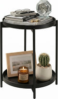 TeoKJ 2 Tier Round Side Table, Folding Round Metal End Table Small Nightstand with Two Removable Tray for Bedroom Living Room Bedside Small Spaces Black
