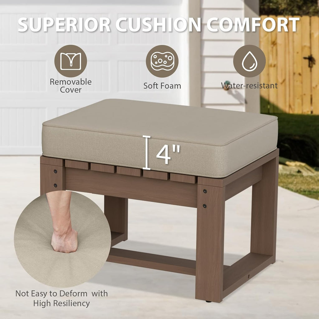 EAGLE PEAK Natural Cedar Outdoor Patio Ottomans with Removable Cushions, Set of 2, Outdoor Real Wood Footrest Contemporary Décor for Deck, Porch, Balcony and Backyard, Brownish/Beige