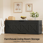 Homleke 47.2" Extra-Large Wooden Storage Chest – Farmhouse Toy Box, Entryway Bench, Bedroom Storage, Safety Hinge, Easy Assembly, Black