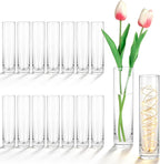 Set of 16 Glass Cylinder Bud Vases for Centerpieces, 7.5” H x 1.8” W, Small Flower Vases, Handmade Slim Vase, Single Rose Vase for Wedding Events Home