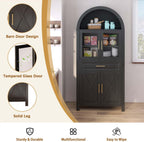 71" Tall Arched Kitchen Pantry Cabinet with Glass Door, Versatile Cupboard with Adjustable Shelves & Barn Door Design, Farmhouse Wooden Storage Cabinet for Kitchen, Living & Dining Room (Black)