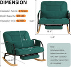 Oversized Reclining Rocking Chair with Foot Rest, 110°–160° Adjustable Backrest, Upholstered Armchair with Side Pocket for Nursery and Living Room, Green