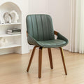 Mid Century Modern Faux Leather Upholstered Dining Room Chairs,Armless Accent Chairs with Sturdy Natural Wood Legs,Bamboo Backrest Support for Kitchen&Dining Room Chairs(1PCS,Green)