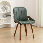Mid Century Modern Faux Leather Upholstered Dining Room Chairs,Armless Accent Chairs with Sturdy Natural Wood Legs,Bamboo Backrest Support for Kitchen&Dining Room Chairs(1PCS,Green)