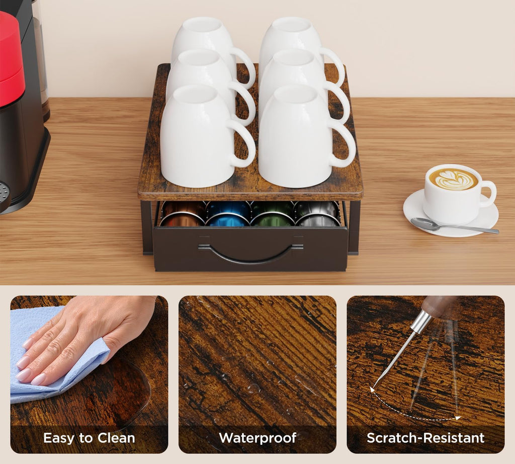 HFHOME Coffee Pod Holder Drawer Compatible with Nespresso, 48 Small or 24 Large VertuoLine Pods, Coffee Capsule Storage Organizer for Vertuo - Coffee Capsule Holder for Home Kitchen
