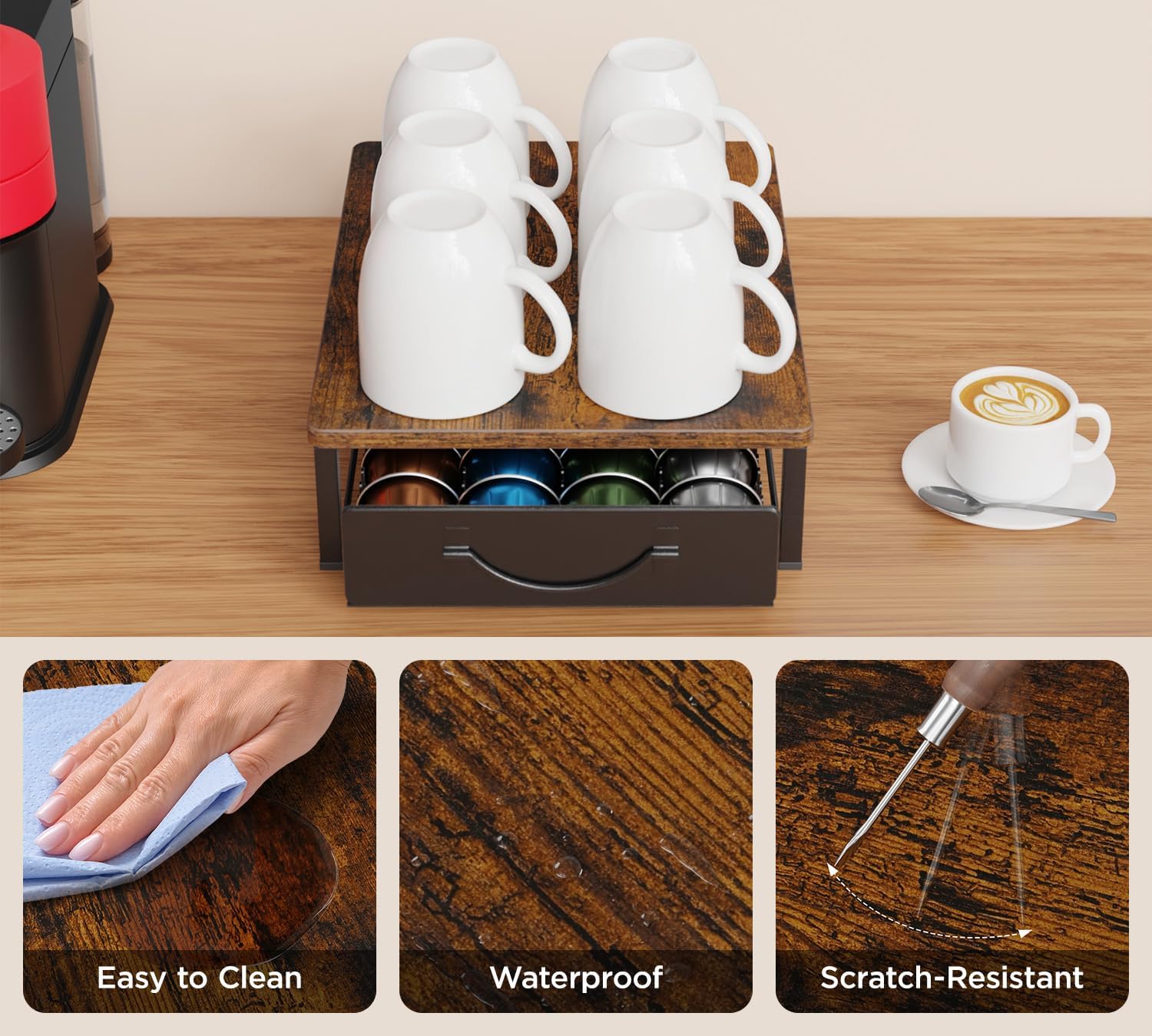 HFHOME Coffee Pod Holder Drawer Compatible with Nespresso, 48 Small or 24 Large VertuoLine Pods, Coffee Capsule Storage Organizer for Vertuo - Coffee Capsule Holder for Home Kitchen