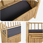 Bamboo Garden Storage Bench 110x47x80 cm, Outdoor Seating with Hidden Compartment, Natural Finish Post Leg Design for Patio or Sunroom