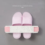 No Punching Wall Mounted Shoe Rack with Sturdy Rails and Plastic Construction Easy to Clean Shoe Storage Shelf for Sandals in Living Room or Doorway Pink Folding Slipper Holder