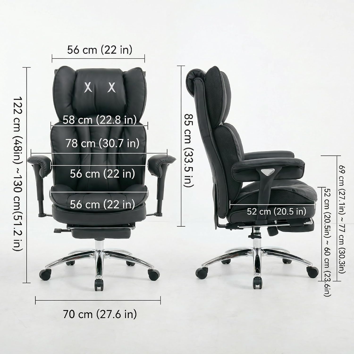 Big and Tall Office Chair, 400lbs Heavy Duty Wide Seat Executive Chair with Footrest, High Back Leather Computer Desk Chair for Home Office (Black)