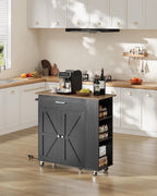 CHOEZON Kitchen Island Cart with Storage, Bar Cart with Charging Station, Kitchen Island on Wheels, Rolling Mobile Table with Cabinet, 3 AC Outlets, Black and Walnut MZD04UBL