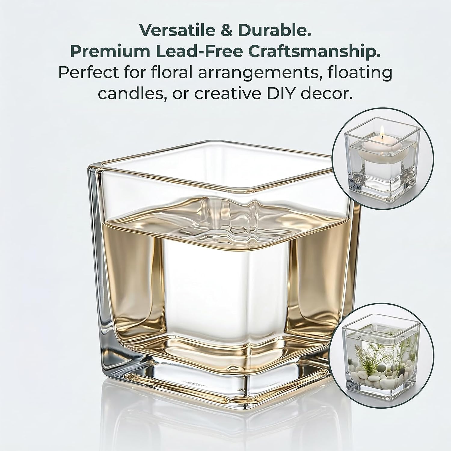 6 Pack Square Glass Vase 4" x 4" x 4", Clear Cube Vases for Centerpieces, Thickened Glass Flower Vases, Plant Terrarium, Floating Candle Holder for Wedding Party, Office/Home Decor, Events