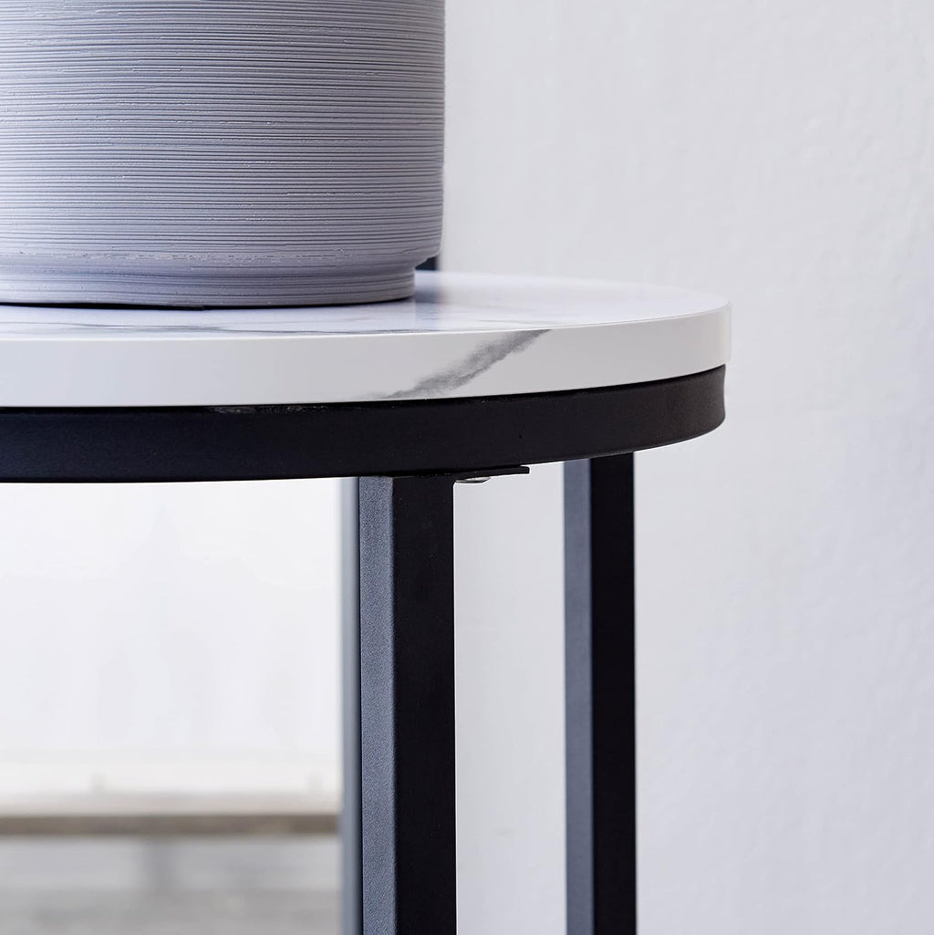 Modern Side Table with Faux Marble MDF Top, Black Metal X-Base, Compact End Table for Small Spaces Living Room Bedroom, Stable and Easy to Assemble