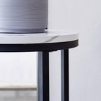 Modern Side Table with Faux Marble MDF Top, Black Metal X-Base, Compact End Table for Small Spaces Living Room Bedroom, Stable and Easy to Assemble