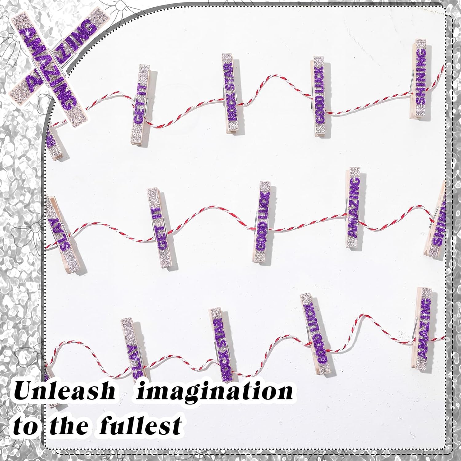 Ecation 30 Pcs Cheerleading Rhinestone Volleyball Spirit Clips Competition Cheer Pins Clothespins Cheer Charms for Clothes Pins Gifts Sports Volleyball Team Party Favors Accessories Bulk (Purple)