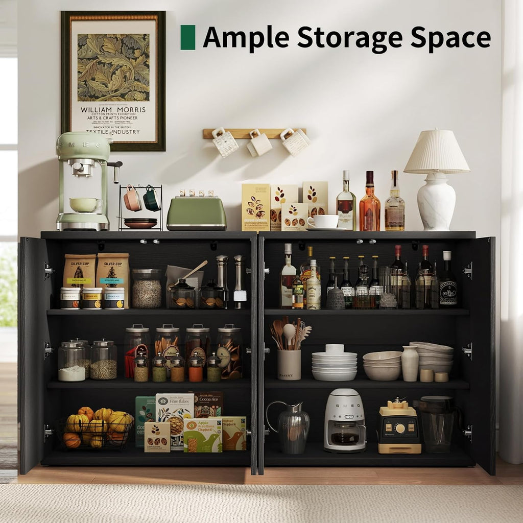 Fluted Sideboard Buffet Cabinet with Storage, Wood Sideboard Cabinet with Doors, Small Credenza Buffets & Sideboards for Kitchen, Accent Cabinets for Entryway Living Room Hallway Home, Black
