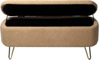 Storage Ottoman Bench for End of Bed Gold Legs, Modern Faux Fur Entryway Bench Upholstered Padded with Storage for Living Room Bedroom (Camel)