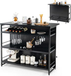 Giantex Home Bar Unit, 4 Tier Liquor Bar Table with Footrest, Wine Bottle Racks, Glass Holder, Industrial Corner Mini Coffee Bar Cabinet for Home Kitchen Pub (Black)
