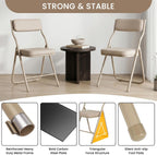 2 Pack Padded Folding Chairs with Cushion, Foldable Dining Chair Set Portable Indoor Outdoor Stackable Folding Chairs with Steel Frame for Home Office Events Wedding Party Khaki