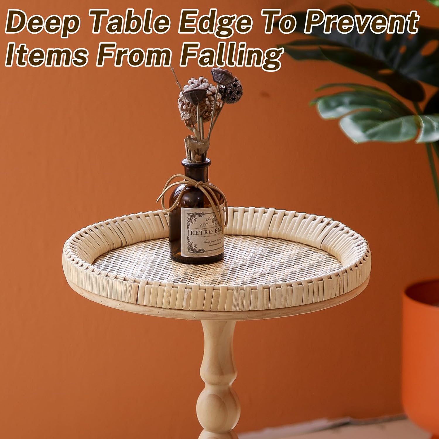 Solid Wood Round Side Table,mall Drink Table for Small Spaces,Round Side Table for Small Spaces, Boho Circle End Table Coffee Table with Solid Wood Leg for Living Room