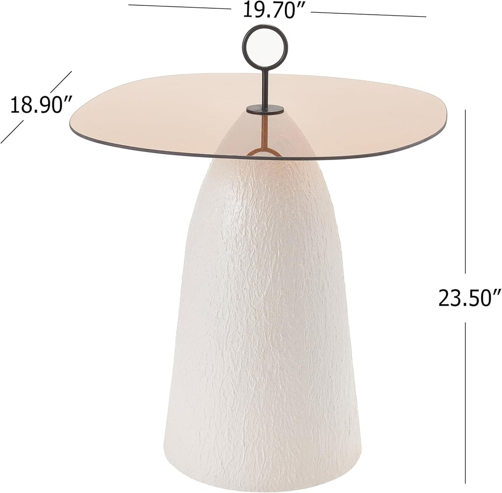 Christopher Knight Home Bruce Modern Coffee Table, Round Side Table with Glass Top and Metal Base, Living Room Sofa End Table, Brown+White