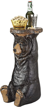 Design Toscano Black Forest Bear Pedestal Table Rustic Cabin Decor, 24 Inch Tall, Cast Stone Resin, Full Color Finish