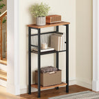 HOOBRO 15.7" Narrow Console Table for Small Space, 3 Tier Entryway Table with Adjustable Shelf, Behind Couch Table, Sofa Table, for Entryway, Hallway, Living Room, Rustic Brown and Black BF41XG01
