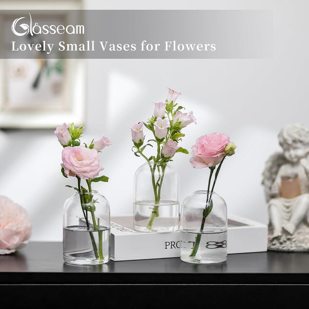 Glasseam Glass Bud Vases for Centerpieces: Clear Small Flower Vase Decor Bulk Set of 12 Simple Modern Decorative Vases for Flowers Mini Candle Vase Wedding Centerpiece for Dining Table Decorations