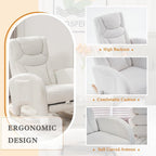 Rocking Chair Nursery with Foot Rest,Upholstered Teddy Glider Rocker with Wood Legs, Nursing Rocking Chair for Living Room/Nursery,Ivory