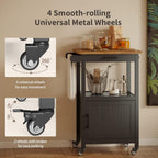 Qsun Microwave Cart, Microwave Stand | Kitchen Island on Wheels, Rolling Kitchen Cart with Rubber Wood Countertop, Side Hook, Microwave Cart for Small Space