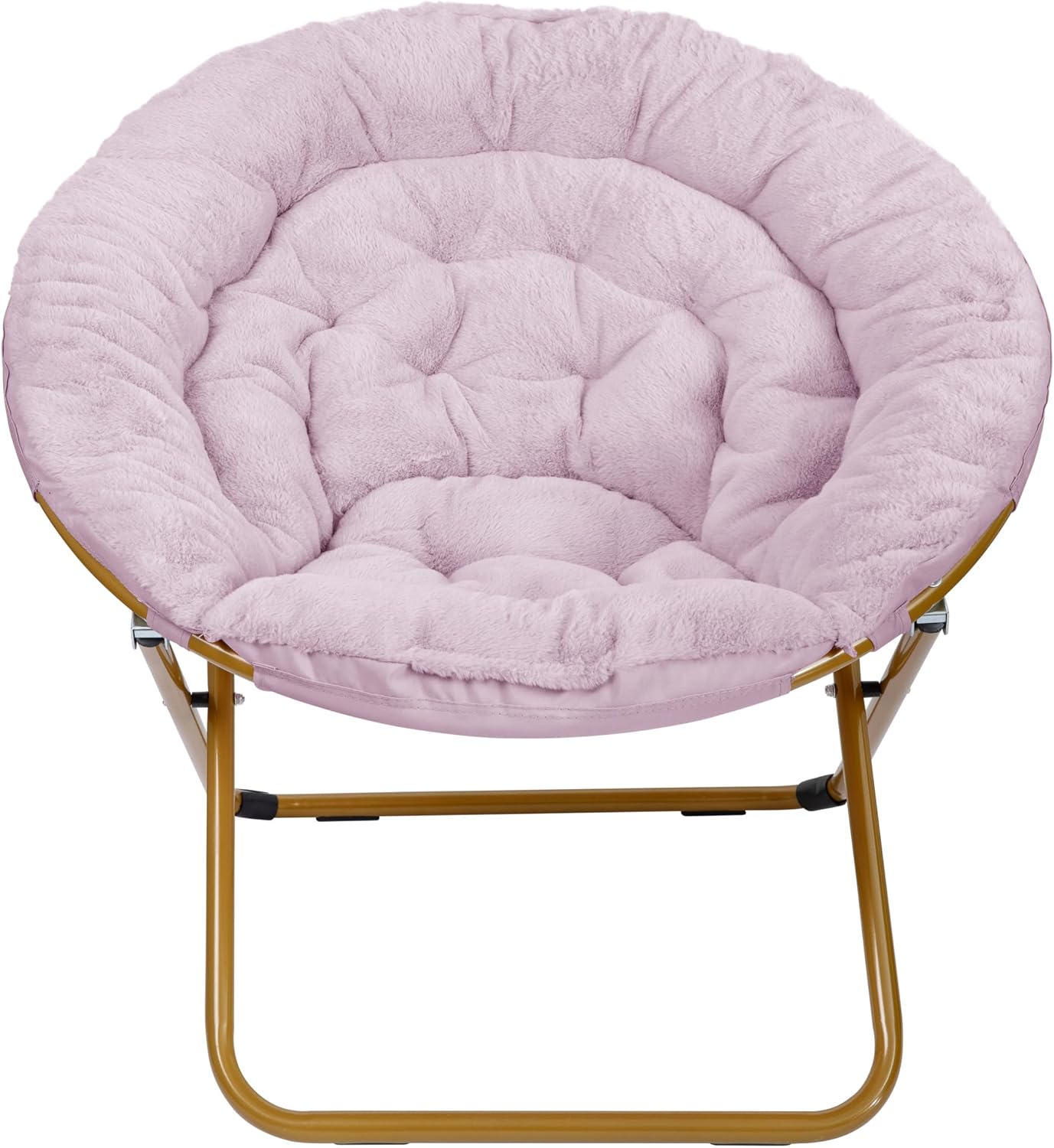 EMMA + OLIVER Ersa Oversize Folding Saucer Chair - Dusty Purple Faux Fur Moon Chair - Soft Gold Metal Frame - 38" Portable Folding Chair - for Dorm and Bedroom