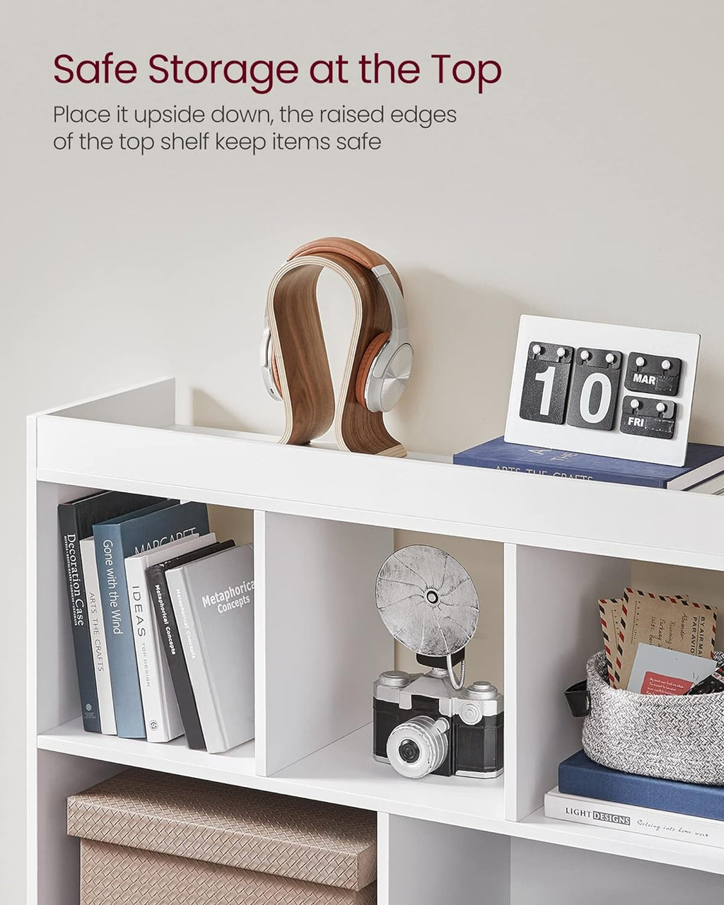 VASAGLE Bookcase, Bookshelf, Freestanding Storage Unit, 8 Open Compartments, Used Horizontally, Vertically, Upside Down, 11 x 35.4 x 39.4 Inches, for Living Room, Study, Office, Cloud White ULBC55WT