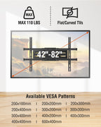 ELIVED TV Wall Mount for Most 42-82" Flat Curved TVs, Heavy Duty TV Mount with Articulating 6 Arms Hold up to 110 lbs, Full Motion Bracket Swivel, Tilt, Easy Install Fits 16" Studs, Max VESA 600x400mm