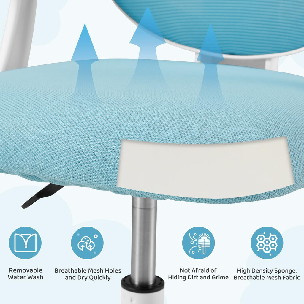 Kids Desk Chair,Ergonomic Study Chairs with Adjustable Height,Breathable Mesh Removable,Non-Slip Footrests,Suitable for Children Aged 5-12 Years Old,Blue