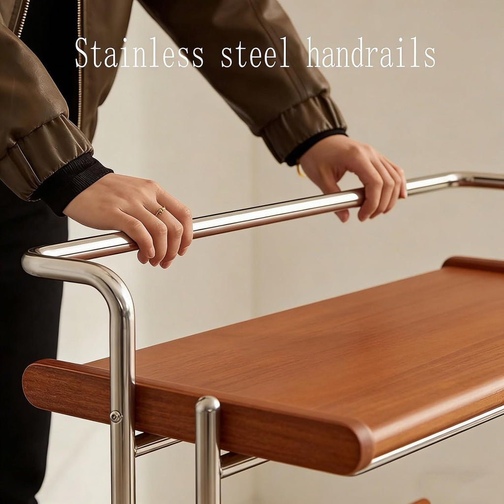 Metal Frame Trolley, Tea Table with Handle, Small Sofa Side Table,Storage Cart, Modern End Table for Small Space(Color:Brown)