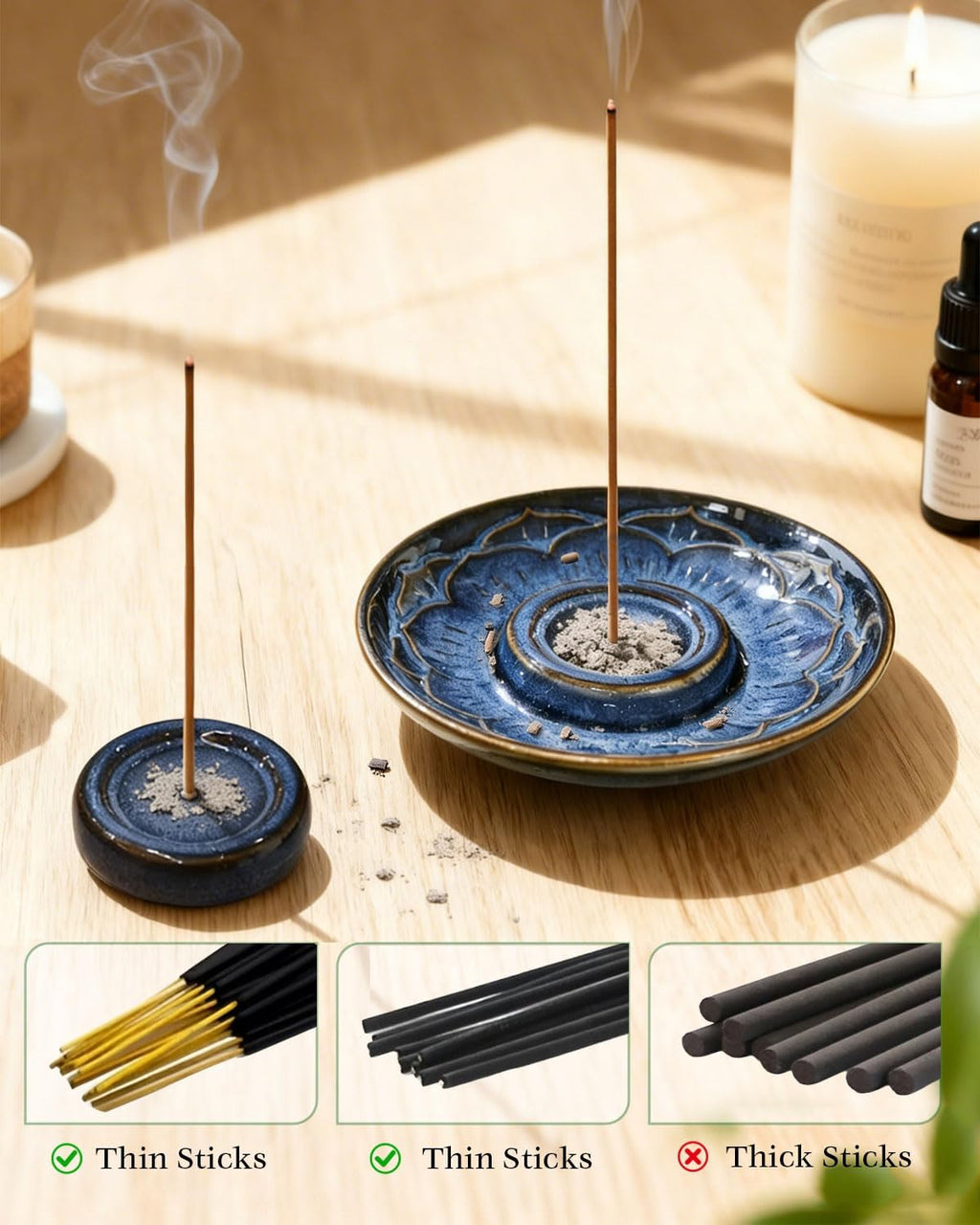 Palo Santo Holder Incense Burner for Sage, Ceramic Incense Holder for Sticks & Cones, 3-in-1 Chimney Burner with Detachable Lotus Stick Tray, Meditation Home Decor Gift