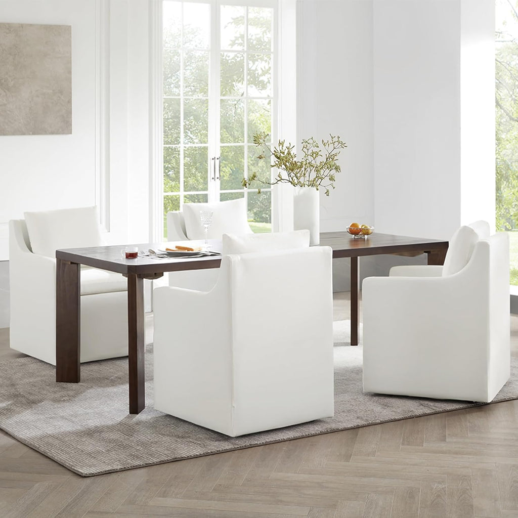 KISLOT Upholstered Dining Chairs Set of 4, Washable Cover Modren Deskchair with 4 Casters & Hidden Storage for Dining Room, Living Room, Home Office, Cream, 4 Box