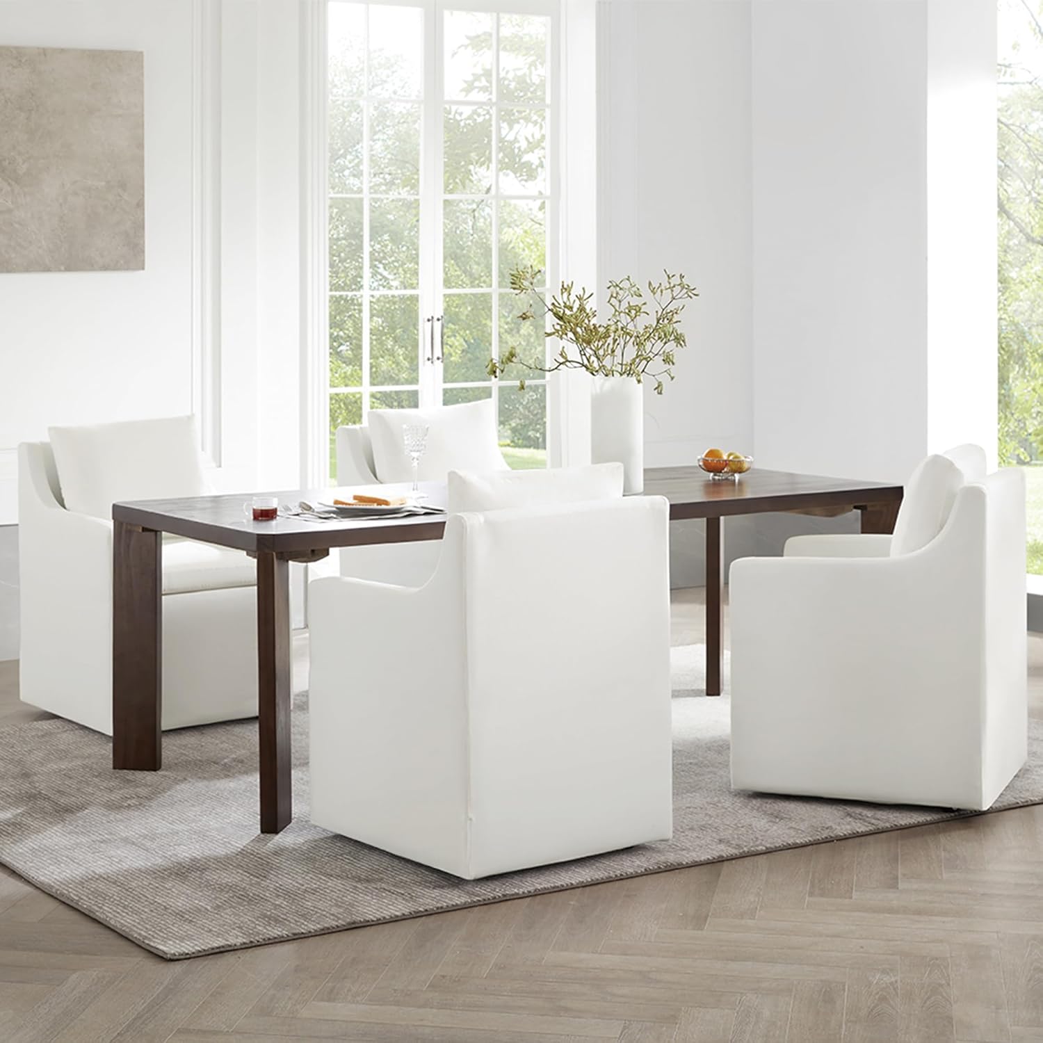 KISLOT Upholstered Dining Chairs Set of 4, Washable Cover Modren Deskchair with 4 Casters & Hidden Storage for Dining Room, Living Room, Home Office, Cream, 4 Box