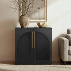 ModernMate Arched Sideboard Cabinet, Black Wood Grain Buffet Table with Wave-Panel Doors and Soft-Close Hinges, 31" Modular Storage Credenza for Entryway, Hallway & Living Room