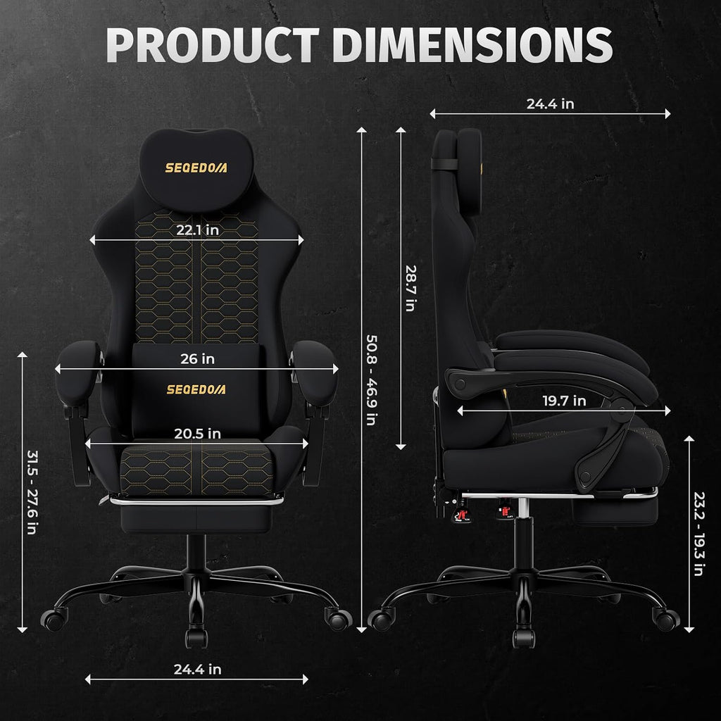 Honeycomb Embossed Gaming Chair with Footrest, Adjustable Ergonomic Office Chair for Adults, Black