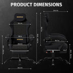 Honeycomb Embossed Gaming Chair with Footrest, Adjustable Ergonomic Office Chair for Adults, Black