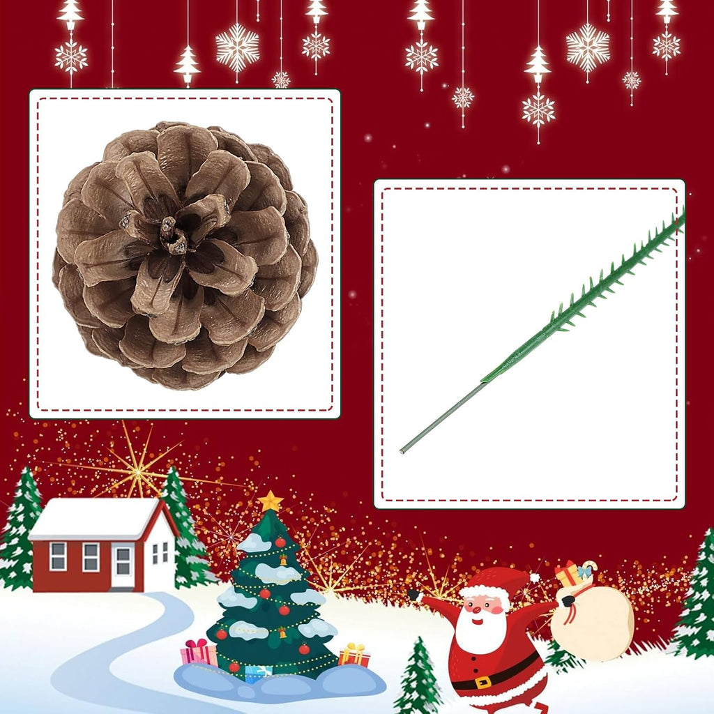 24 Pieces Christmas Pine Cones Decorations, Various Sizes Natural Pine Cones with Wired Picks, Natural Pinecones for Christmas Tree Decoration Garland Wreath Ornaments Home Decor(Natural)