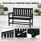 Outdoor Bench, HDPE Weatherproof Garden Bench, 48 Inches 2-Person Patio Bench for Outdoors, Porch Backyard Park Furniture, 660 lbs Weight Capacity, Black