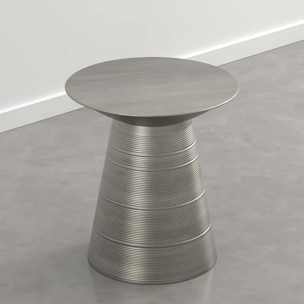 SIMPLIHOME Sheridan Metal Table - 18 inch Wide Solid Metal Round Side Table in Antique Nickel, Industrial Accent Table for Living Room or Office with Sculptural Design, Assembled