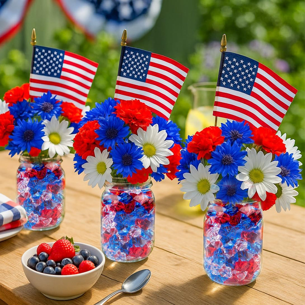 200PCS Patriotic Vase Filler Acrylic Fake Ice Rocks, Red White and Blue 4th of July Decorations for Centerpieces, Independence Day Table & Event Decor